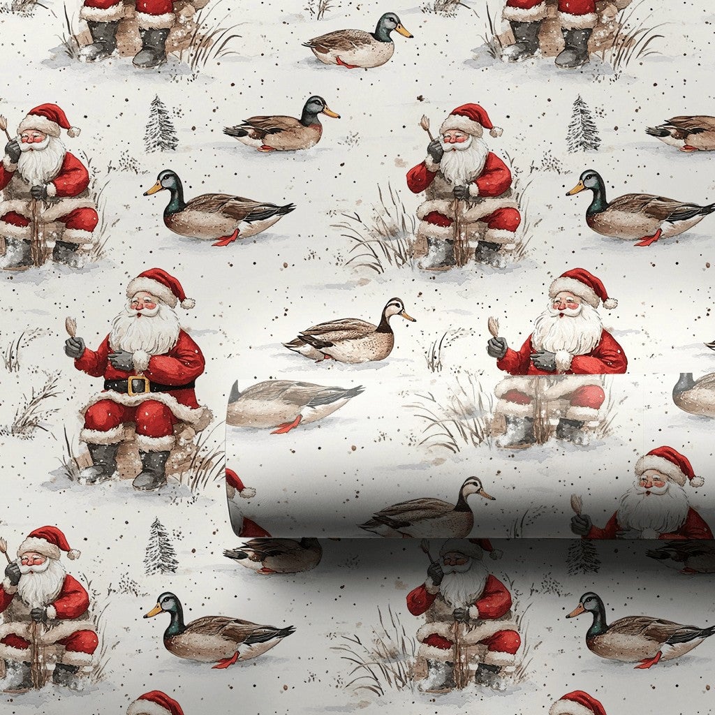 Mallard Duck Christmas Gift Wrap, Duck Hunting Santa Wrapping Paper, Winter Hunter Shotgun Wrapping Paper, Rustic Outdoor Gif