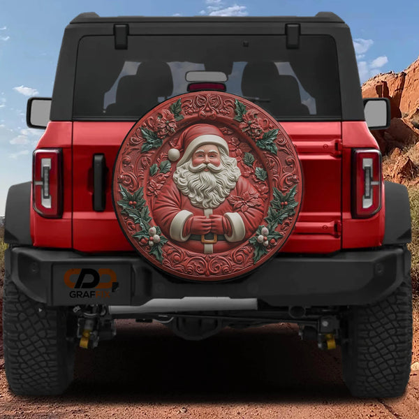 Festive Holiday Christmas Wheel Cover, Santa Claus Spare Tire Cover, Winter Season 3D Relief Tire Cover for Jeep Bronco SUV