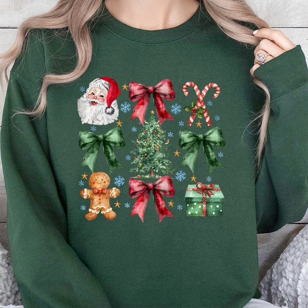Vintage Santa Bow Sweatshirt, Coquette Christmas Sweatshirt, Adorable Holiday Sweatshirt, Retro Christmas Sweater, Aesthetic 