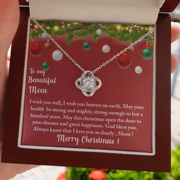 Mother Love Knot Necklace, Love Knot Necklace for Mom, Cubic Zirconia Love Knot Pendant, 14k White Gold Necklace, Meaningful 