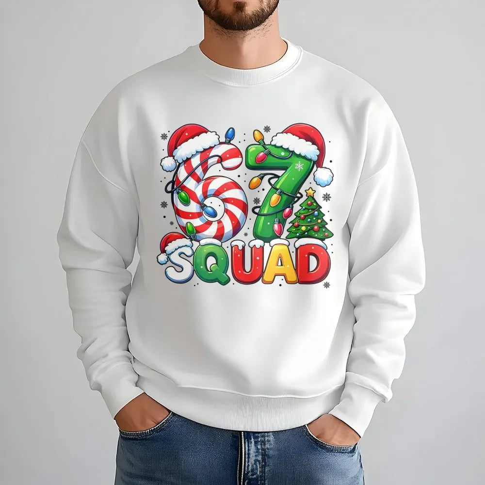 Candy Cane Number Holiday Crewneck, 67 Squad Christmas Sweatshirt, Matching Family Xmas Sweater, Festive Group Pullover Sweat
