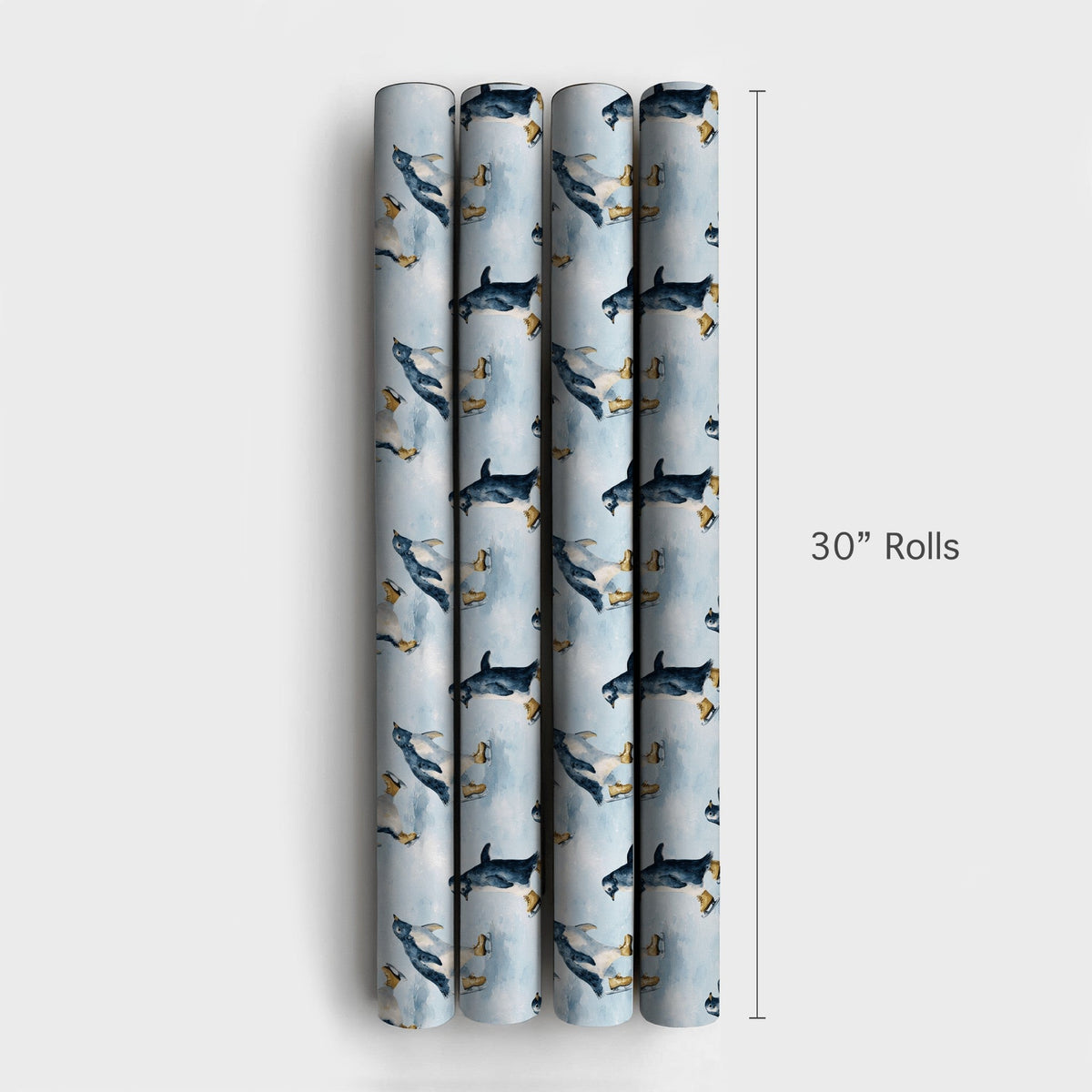 Adorable Winter Animal Gift Wrap, Ice Skating Penguin Christmas Wrapping Paper, Watercolor Holiday Wrapping Paper, Festive Ki
