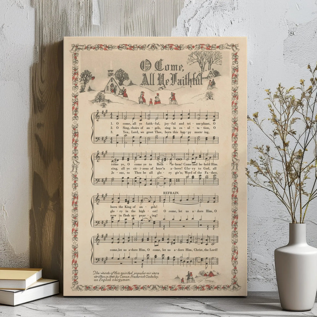 Christmas Hymn Canvas Art, O Come All Ye Faithful Canvas, Vintage Sheet Music Wall Art, Religious Holiday Canvas Print, Chris