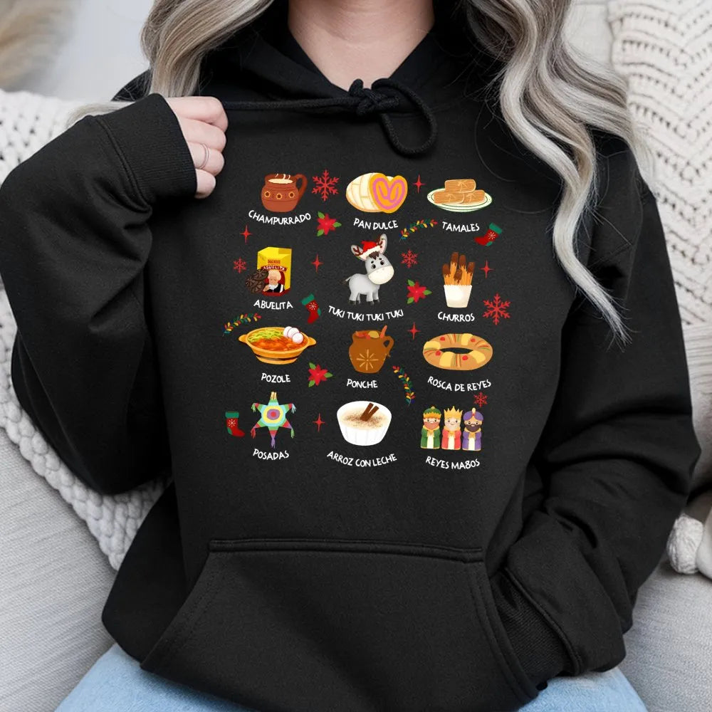 Festive Tamales Holiday Sweatshirt, Mexican Christmas Hoodie, Latina Feliz Navidad Pullover, Hispanic Culture Xmas Sweater Pr