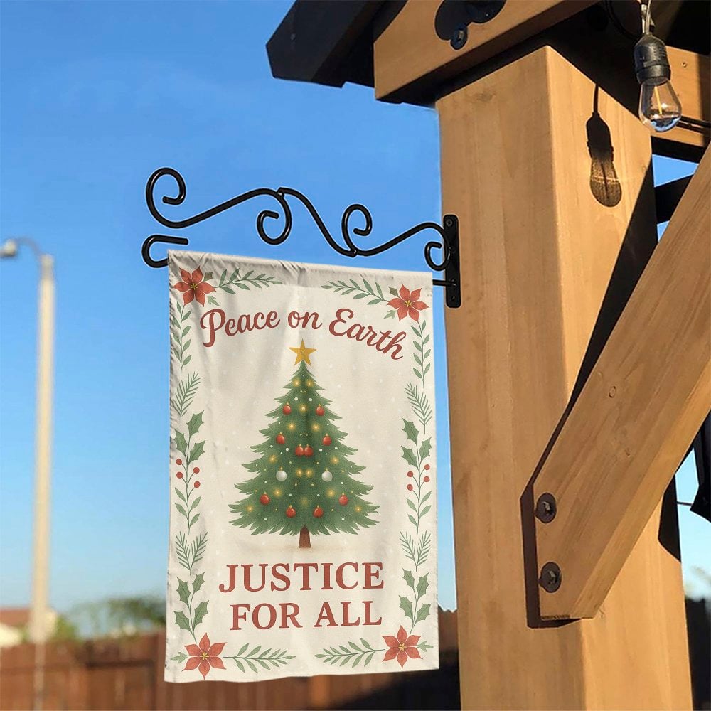 Christmas Tree Floral Yard Flag, Peace on Earth Justice for All Garden Flag, Poinsettia Holiday Garden Flag, Festive Outdoor 
