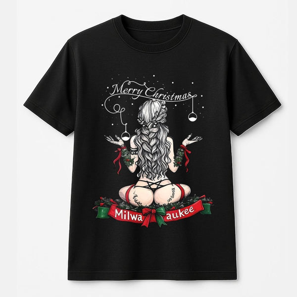 Vintage Pin-Up Girl Holiday Shirt, Milwaukee Christmas T-Shirt, Retro Milwaukee City Pride Tee, Edgy Graphic Christmas T-Shir