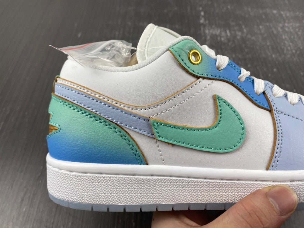 Low Top Sneakers, Blue White Colorway, Gradient Colorway, Lace Up Design, Casual Gift for Sneaker Fans