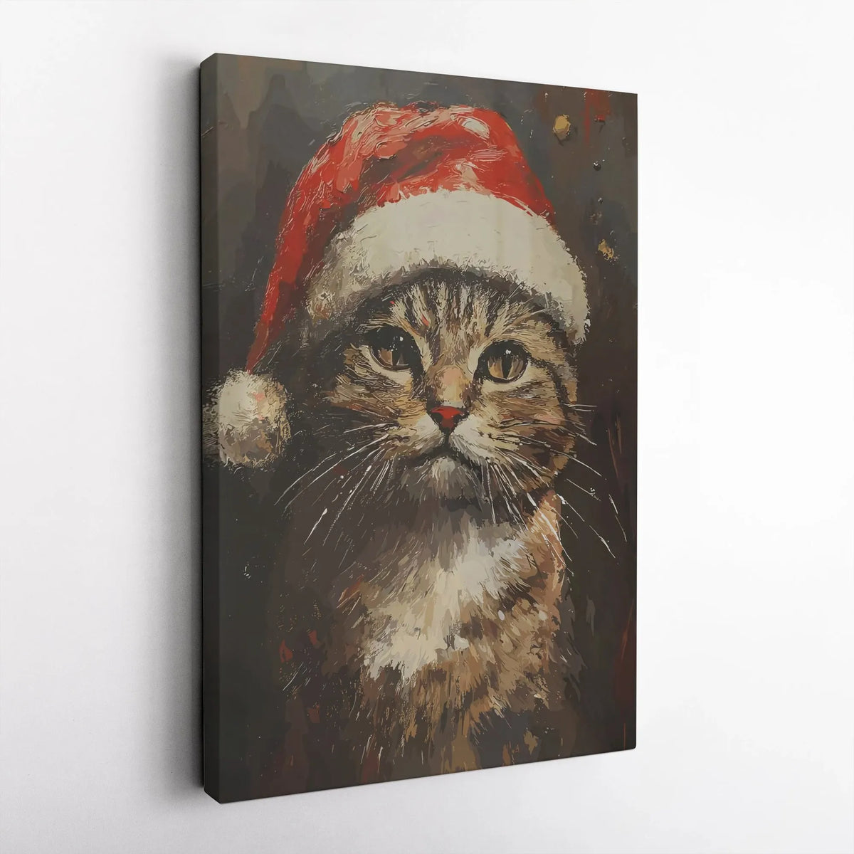 Tabby Cat in Santa Hat Print, Christmas Cat Wall Art, Festive Holiday Pet Canvas Art, Comfy Winter Wall Decor, Cat Lover Digi