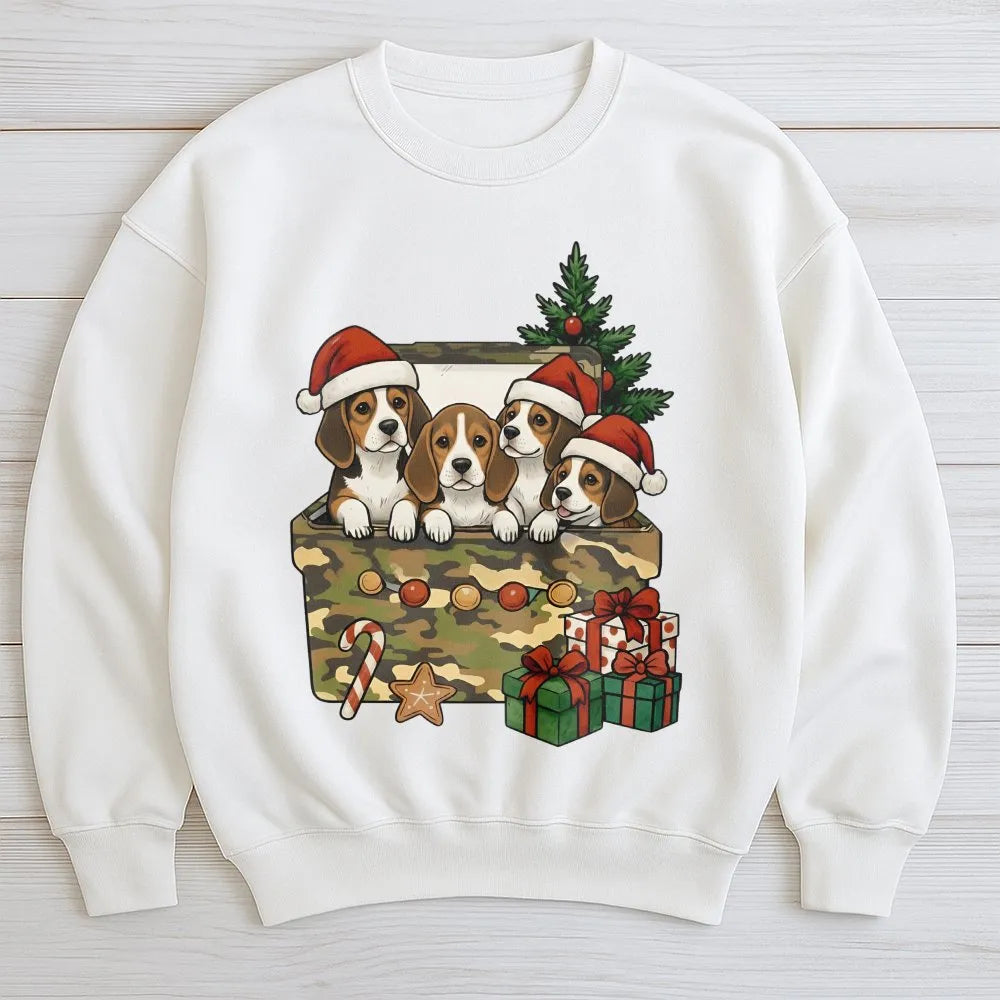 Puppies in Holiday Gift Box Crewneck, Christmas Beagle Sweatshirt, Adorable Dog Xmas Sweatshirt, Festive Puppy Sweater, Dog L