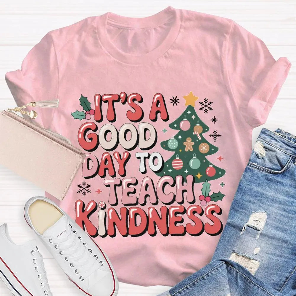 Good Day to Teach Kindness Tee, Kindness Christmas Tree Shirt, Retro Teacher Christmas T-Shirt, Adorable Holiday Educator Gra