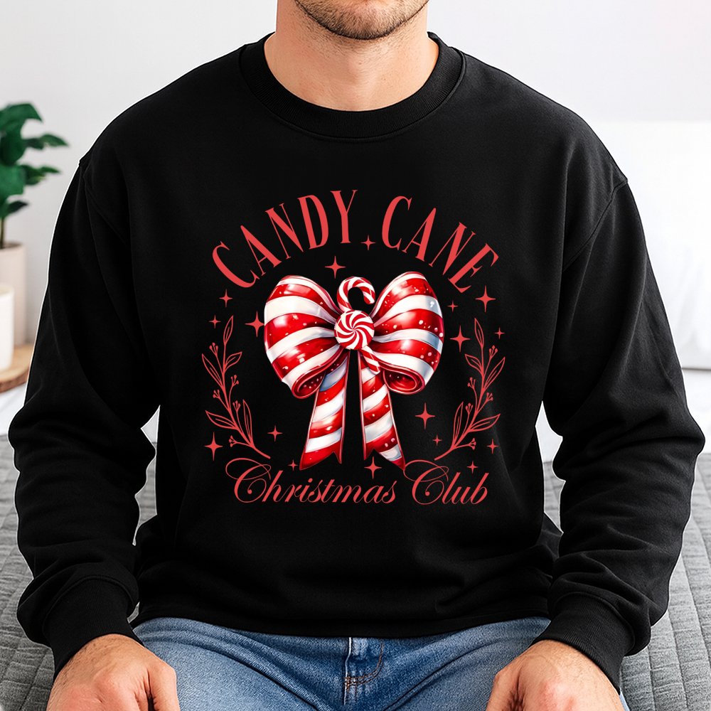Holiday Ribbon Sweatshirt, Candy Cane Christmas Club Sweatshirt, Festive Winter Sweatshirt, Comfy Xmas Crewneck Sweater, Holi