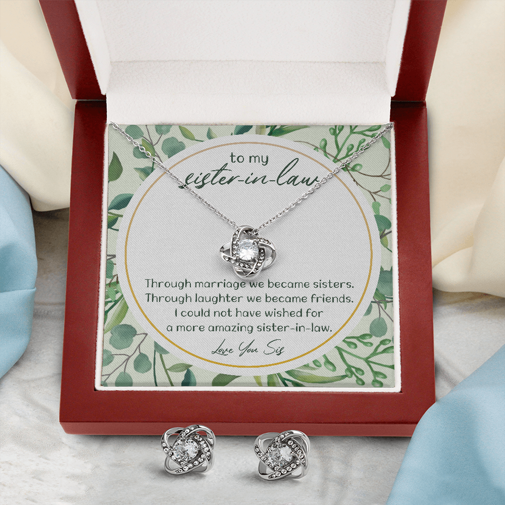 Sister in Law Love Knot Necklace, Sister-in-Law Love Knot Jewelry Set, Love Knot Earrings, Birthday Present for Her, Holiday 