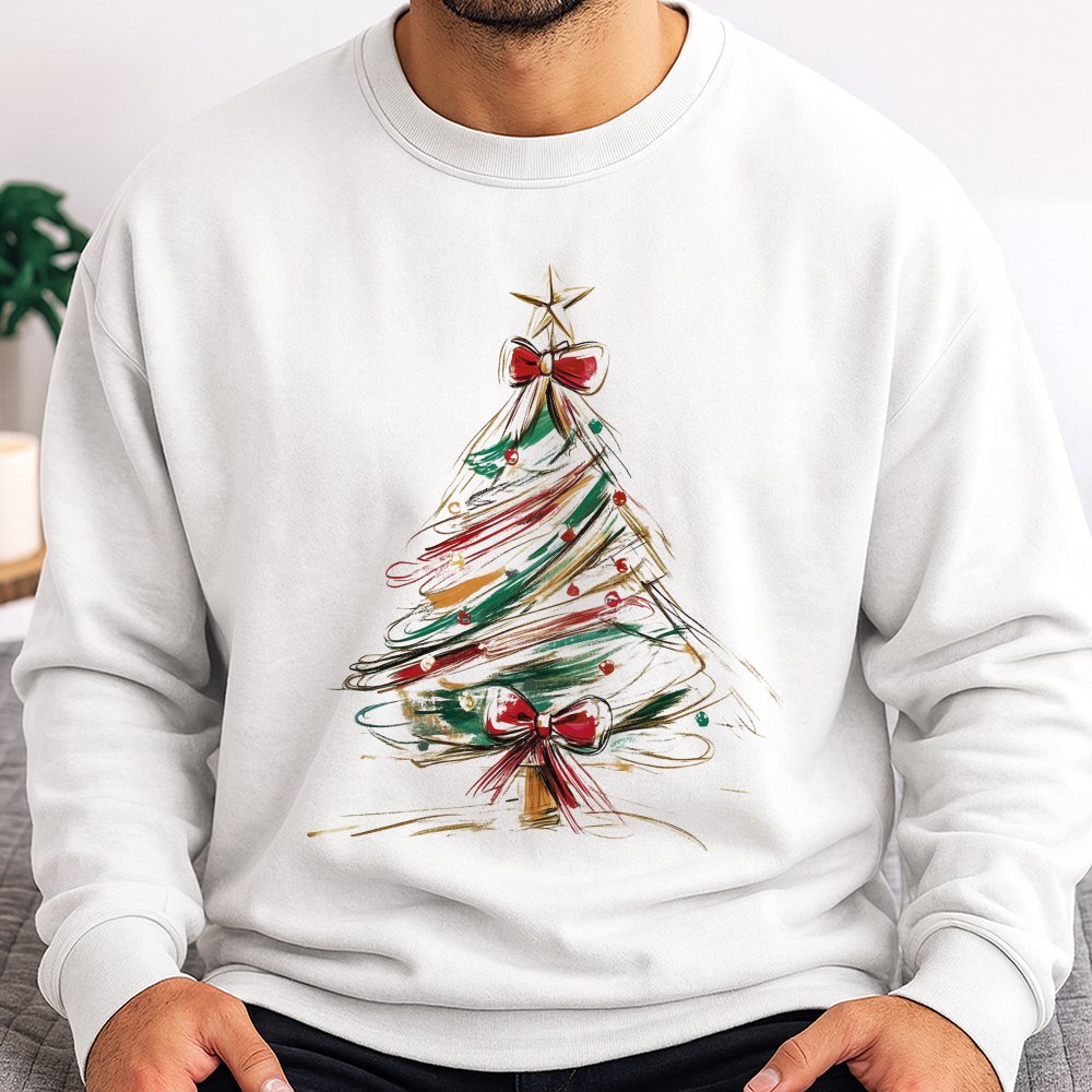 Abstract Tree Bow Sweatshirt, Christmas Tree Sweatshirt, Aesthetic Holiday Graphic Sweater, Adorable Christmas Crewneck, Wint
