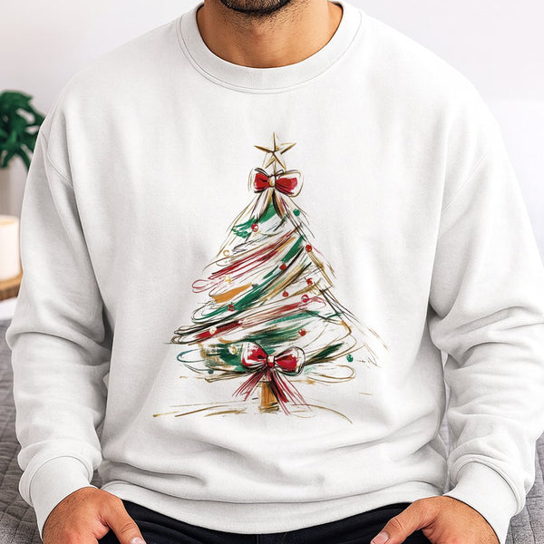 Abstract Tree Bow Sweatshirt, Christmas Tree Sweatshirt, Aesthetic Holiday Graphic Sweater, Adorable Christmas Crewneck, Wint
