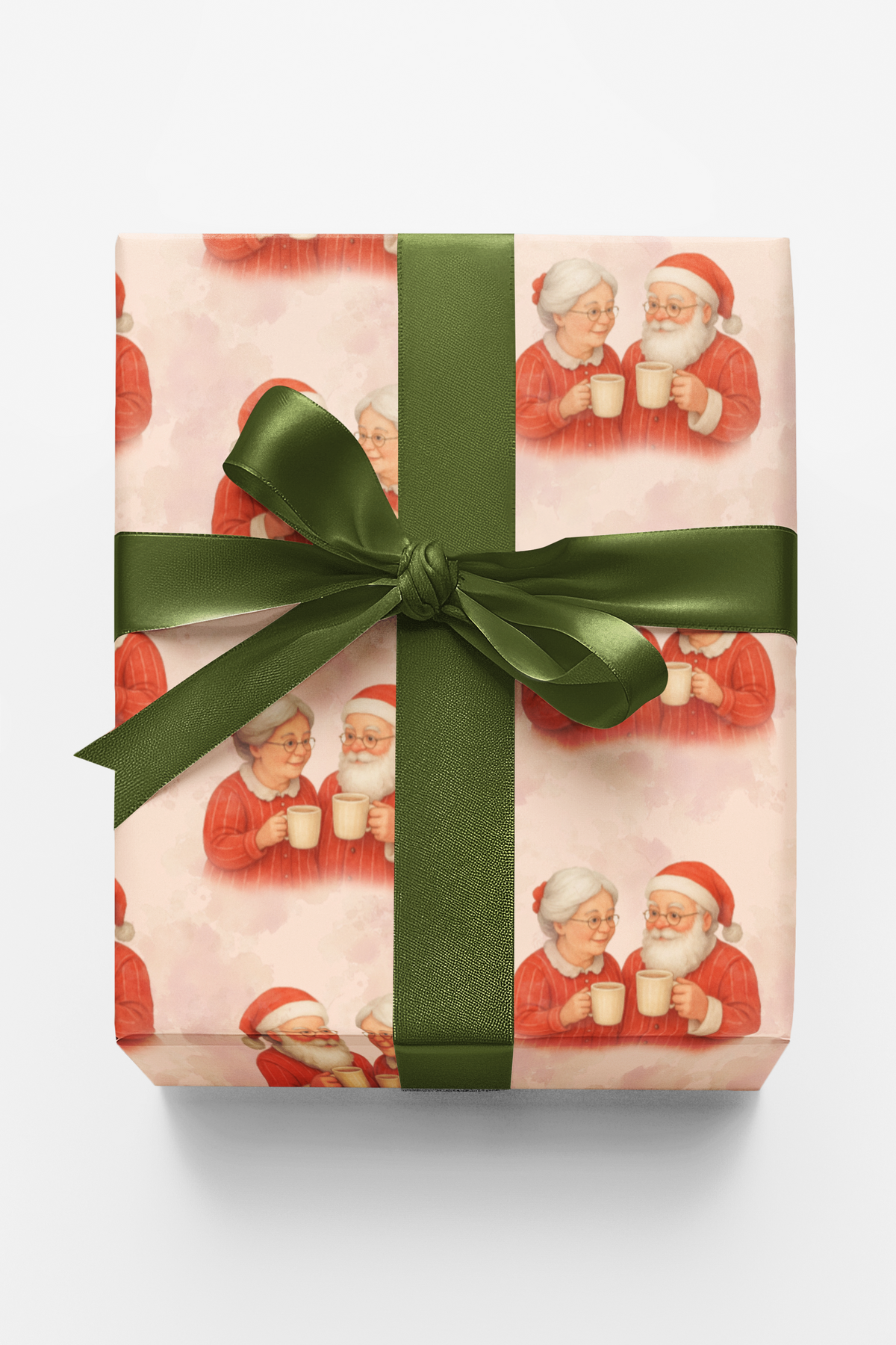Merry Mugs Christmas Wrapping Paper, Santa and Mrs Claus Wrapping Paper, Eggnog Holiday Gift Wrap, Adorable Vintage Christmas