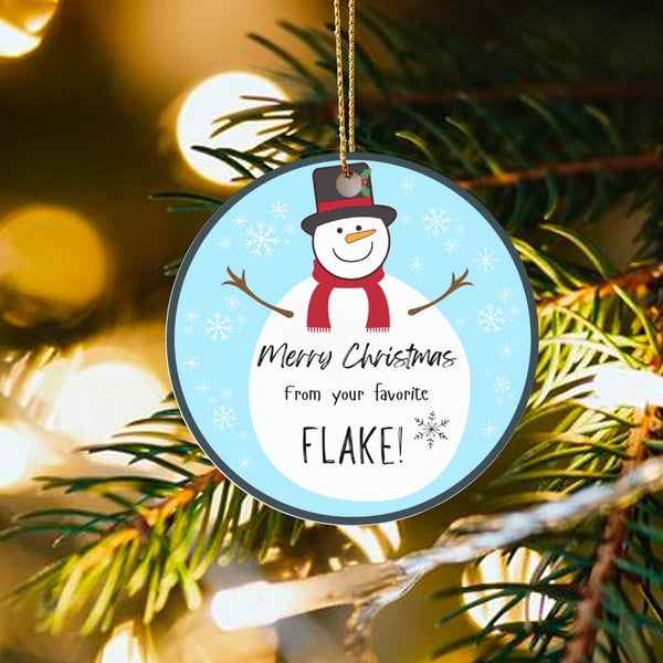 Favorite Flake Holiday Ornament, Snowman Christmas Ornament, Ceramic Snowman Tree Decor, Humorous Xmas Keepsake Present for F