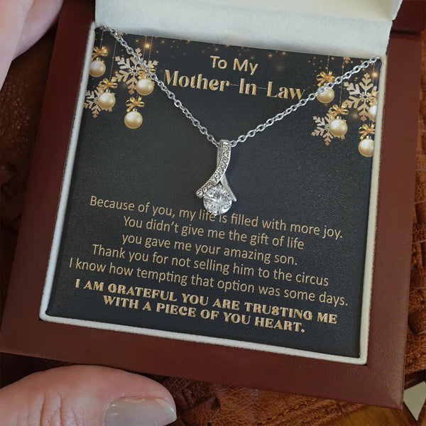 Ribbon Pendant Necklace, Mother-in-Law Necklace, Mom-in-Law Jewelry Present, Cubic Zirconia Cable Chain Necklace, Christmas P