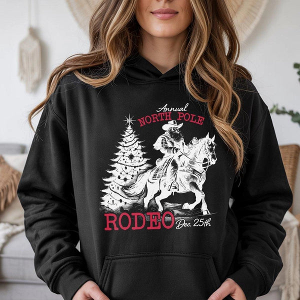 Western Christmas Hoodie, Cowboy Santa Hoodie, Rodeo Holiday Hooded Sweatshirt, Retro Country Xmas Pullover Hoodie, Humorous 