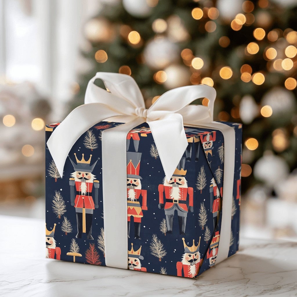 Navy Blue Nutcracker Gift Wrap, Nutcracker Christmas Wrapping Paper, Holiday Soldier Wrapping Paper, Festive Winter Holiday W