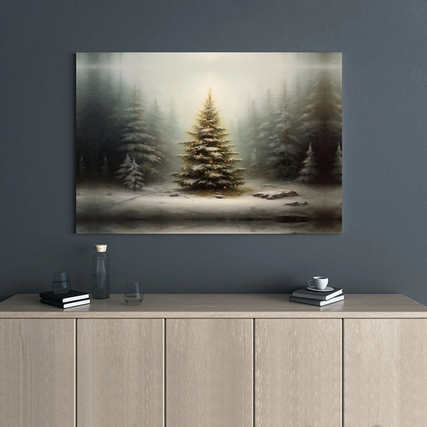 Illuminated Holiday Landscape Wall Decor, Snowy Winter Forest Christmas Tree Canvas Art, Comfy Winter Canvas Print, Christmas