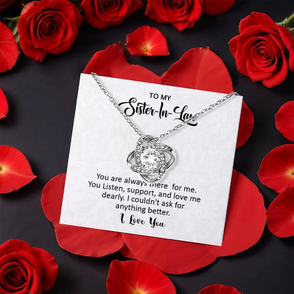 CZ Crystal Pendant Necklace, Sister-in-Law Love Knot Necklace, Rotating Rose Box Knot Necklace, Sister Jewelry, Birthday Chri