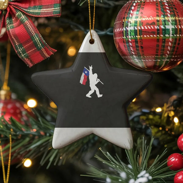 Rockstar Sasquatch Star Ornament, Bigfoot Texas Flag Ceramic Ornament, Lone Star State Christmas Tree Ornament, Texas Pride H
