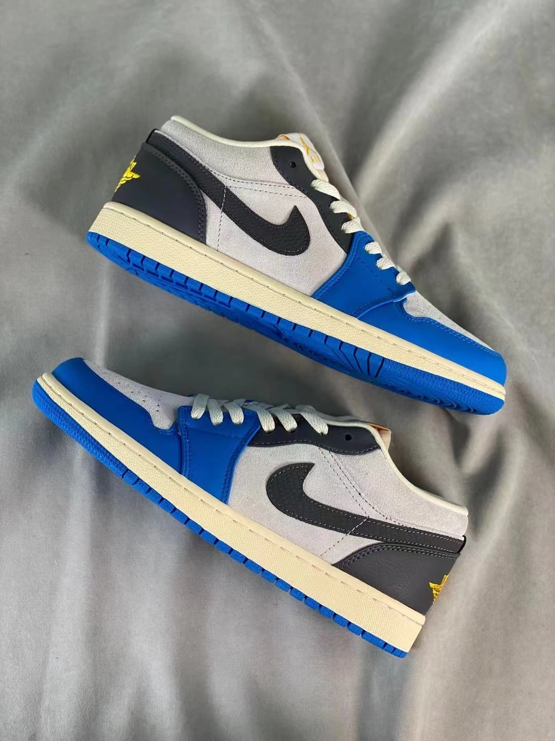 Retro Low Top Sneakers, Blue Cream Colorway, Lace Up Design, Casual Gift for Sneaker Fans