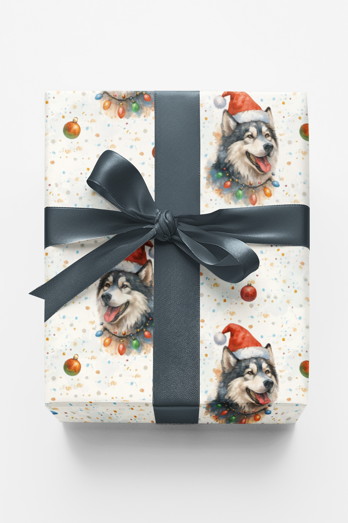 Santa Dog Gift Wrap, Alaskan Malamute Christmas Wrapping Paper, Malamute Holiday Wrapping Paper, Dog Lover Xmas Present Wrap,