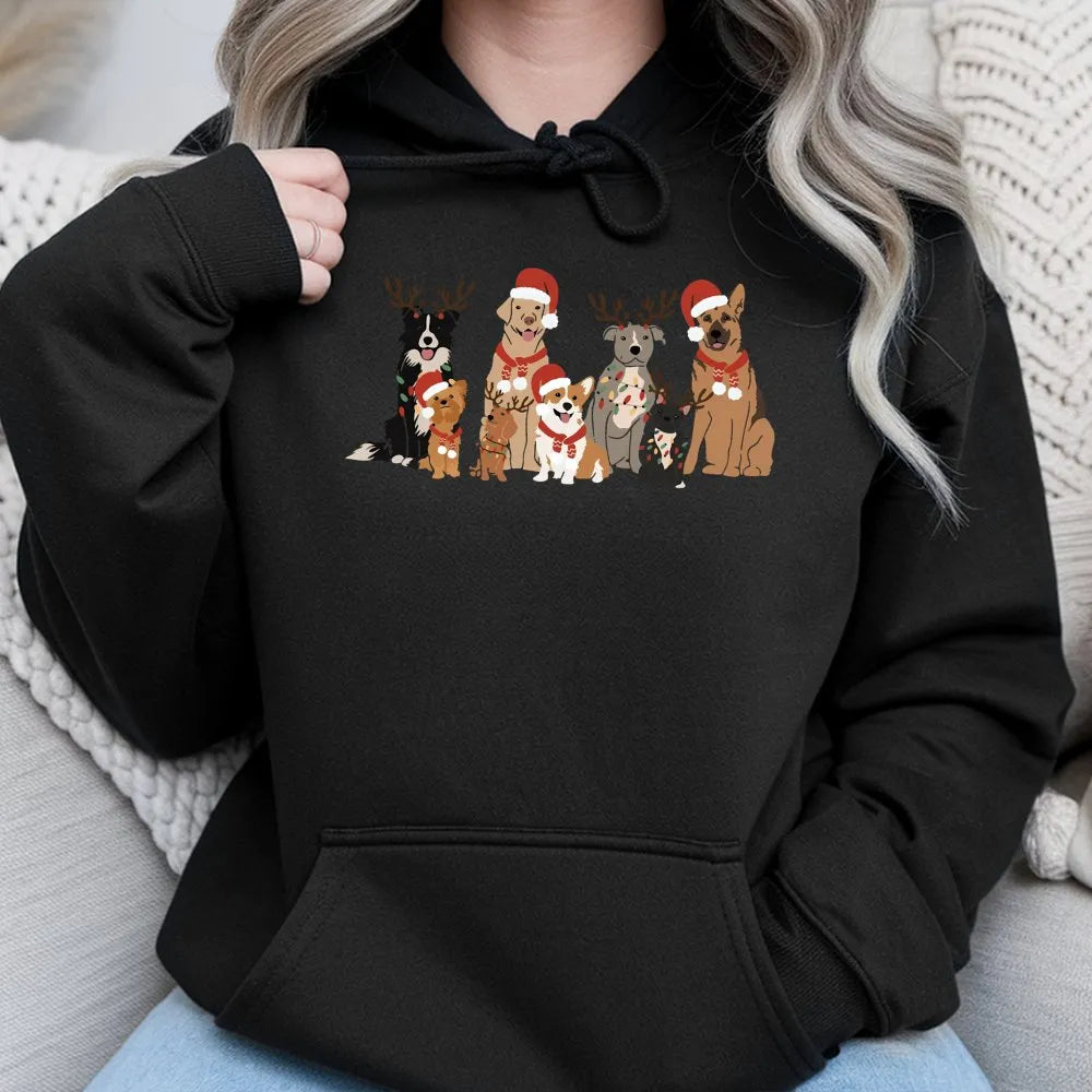 Reindeer Dog Christmas Hoodie, Christmas Dogs Hoodie, Adorable Dog Lover Hooded Sweatshirt, Festive Pet Mom Pullover, Dog Lov