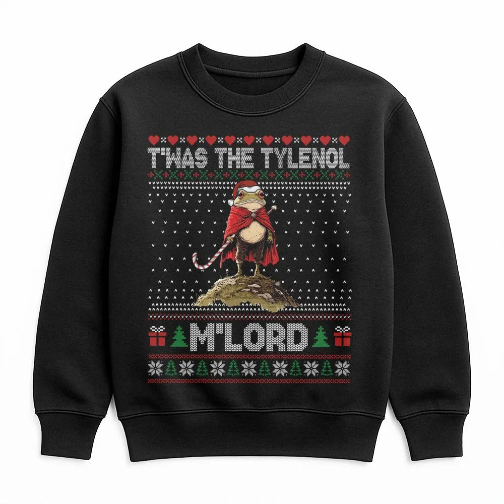 Humorous Frog Christmas Meme Crewneck, Twas the Tylenol Mlord Sweatshirt, Medieval Frog Holiday Sweatshirt, Viral Humor Xmas 