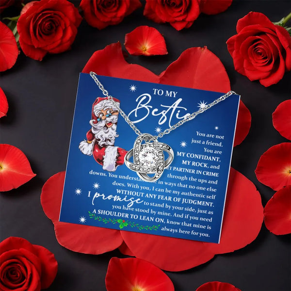 Santa Message Card Necklace, Bestie Love Knot Necklace, Best Friend Christmas Necklace, White Gold Pendant Jewelry, Birthday 