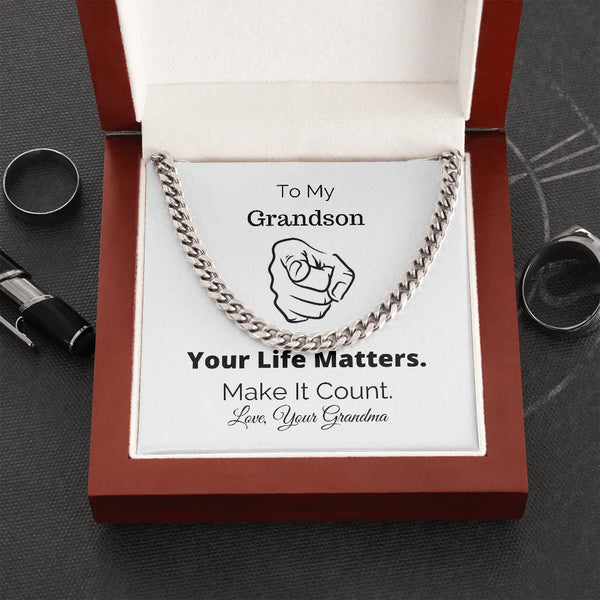 Stainless Steel Chain Necklace, Cuban Link Chain Necklace for Grandson, Motivational Message Card Jewelry, Birthday Christmas