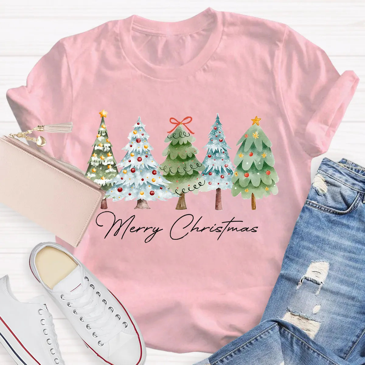 Festive Christmas Tree Shirt, Merry Christmas Tree T-Shirt, Retro Holiday Graphic Tee, Winter Xmas Pullover Tee, Christmas Pr