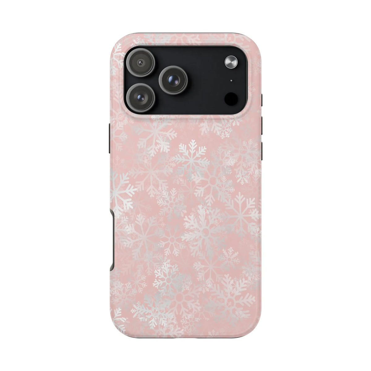 Winter Floral Pattern iPhone Cover, Pink Snowflake Phone Case, Dual Layer Polycarbonate Case, Festive Christmas Holiday Aesth