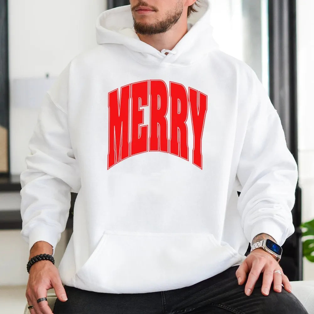 Varsity Font Christmas Hoodie, Merry Christmas Hoodie, Vintage Holiday Graphic Sweatshirt, Retro Xmas Hoodie, Unisex Christma