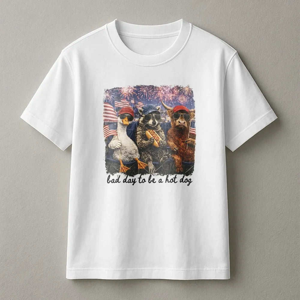 Funny 4th of July T-Shirt | Bad Day To Be a Hot Dog Graphic | Cozy Cotton Blend | Unisex Patriotic Party Gift