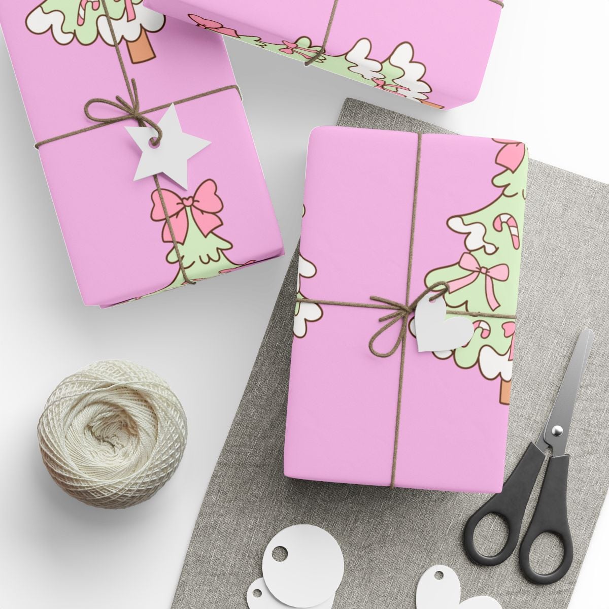 Candy Cane Tree Gift Wrap, Pink Bow Christmas Wrapping Paper, Adorable Pastel Holiday Wrapping Paper, Coquette Xmas Gift Wrap