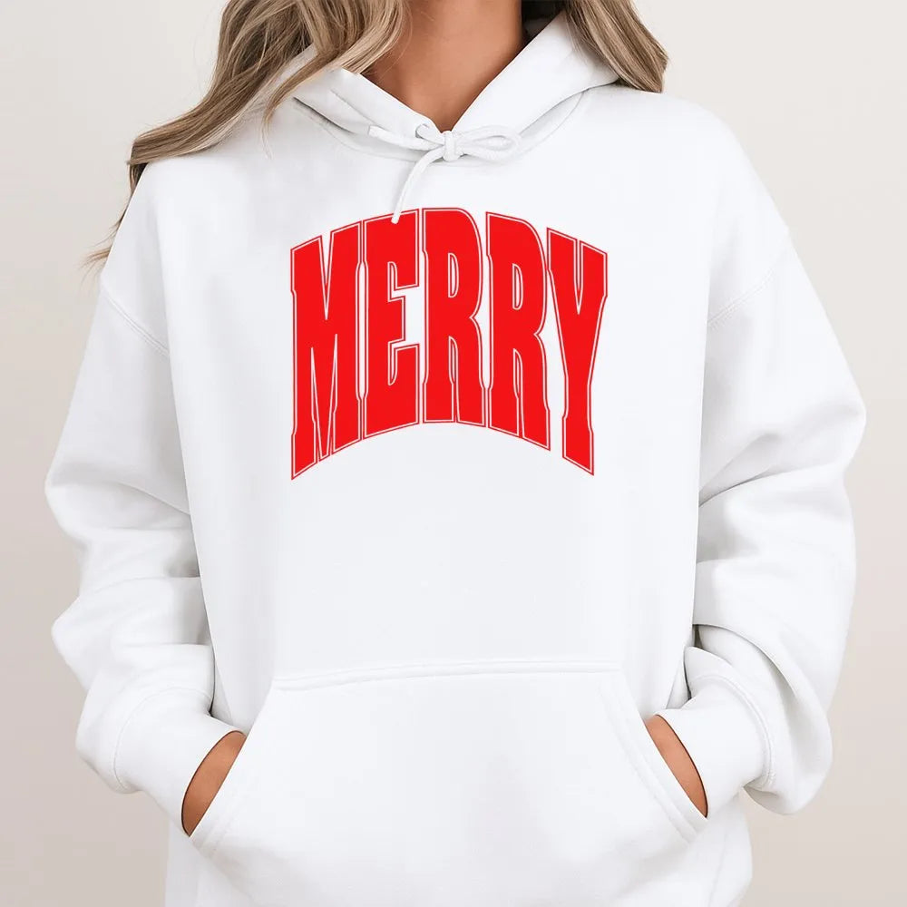 Varsity Font Christmas Hoodie, Merry Christmas Hoodie, Vintage Holiday Graphic Sweatshirt, Retro Xmas Hoodie, Unisex Christma