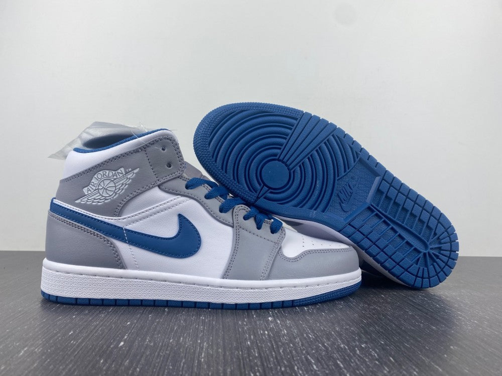 Mid Top Basketball Shoes, Blue White Gray Colorway, Lace Up Design, Casual Gift for Shoe Lovers