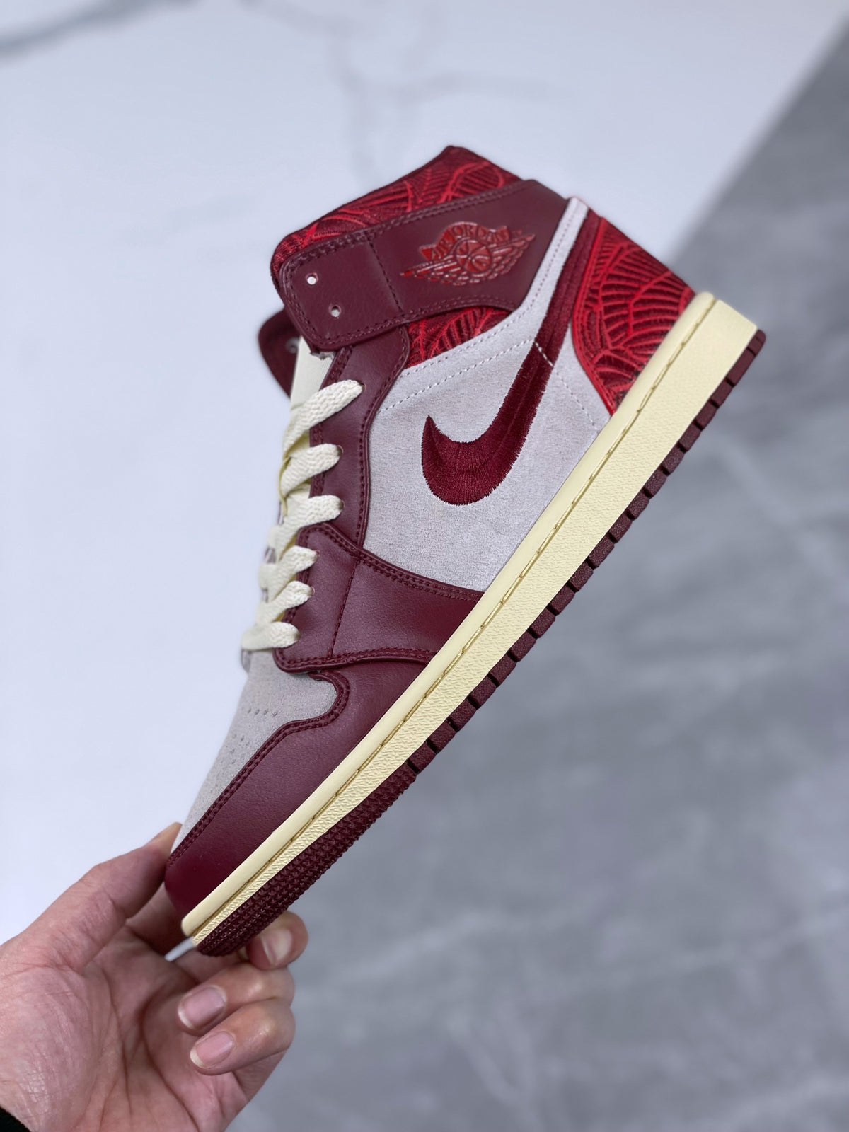 Mid Top Sneakers, White Red Colorway, Lace Up Design, Casual Gift for Sneaker Fans