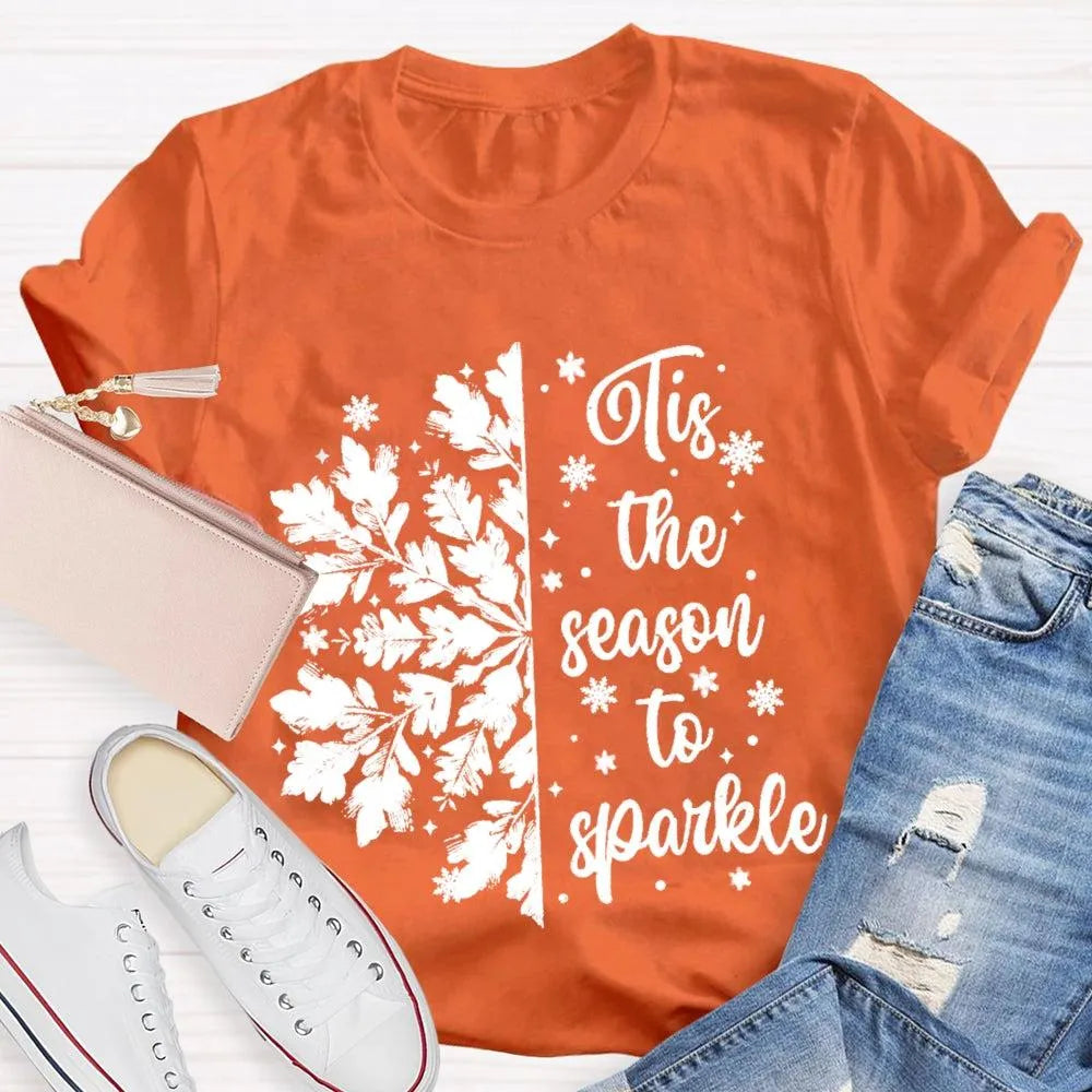 Festive Holiday Graphic Shirt, Tis the Season to Sparkle Snowflake T-Shirt, Winter Sparkle Christmas Tee, Womens Seasonal Hol