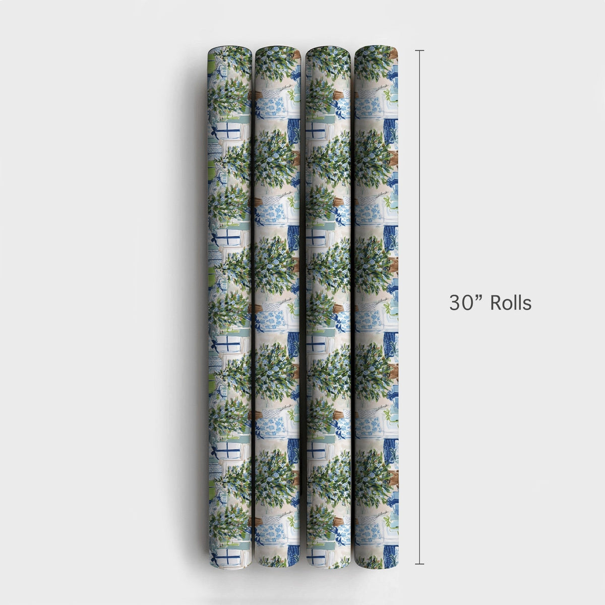 Watercolor Tree Gift Wrap, Chinoiserie Christmas Wrapping Paper, Preppy Blue Holiday Wrapping Paper, Elegant Winter Xmas Wrap