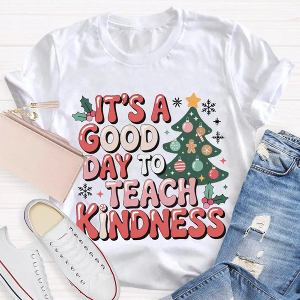 Good Day to Teach Kindness Tee, Kindness Christmas Tree Shirt, Retro Teacher Christmas T-Shirt, Adorable Holiday Educator Gra