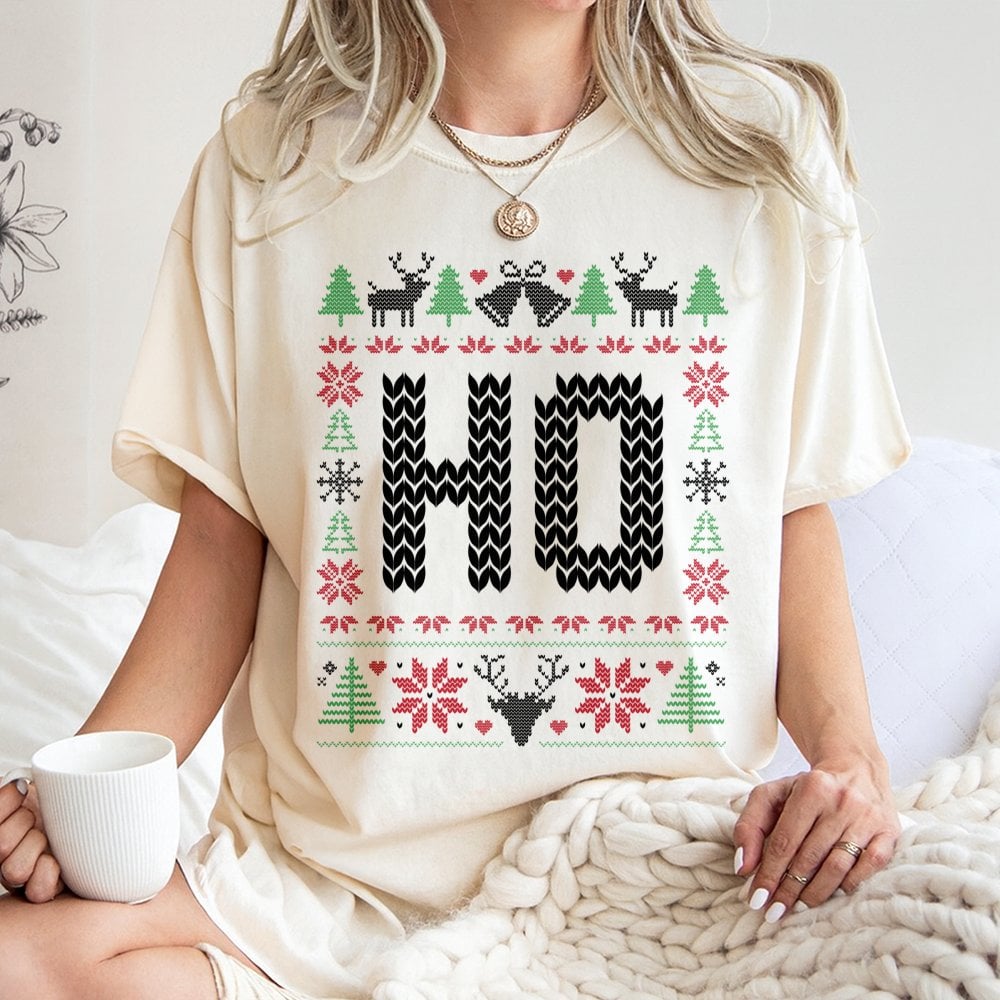 Ugly Christmas Graphic T-Shirt, Humorous Ho Ho Ho Christmas T-Shirt, Matching Holiday T-Shirt, Humorous Xmas Party Shirt, Fes