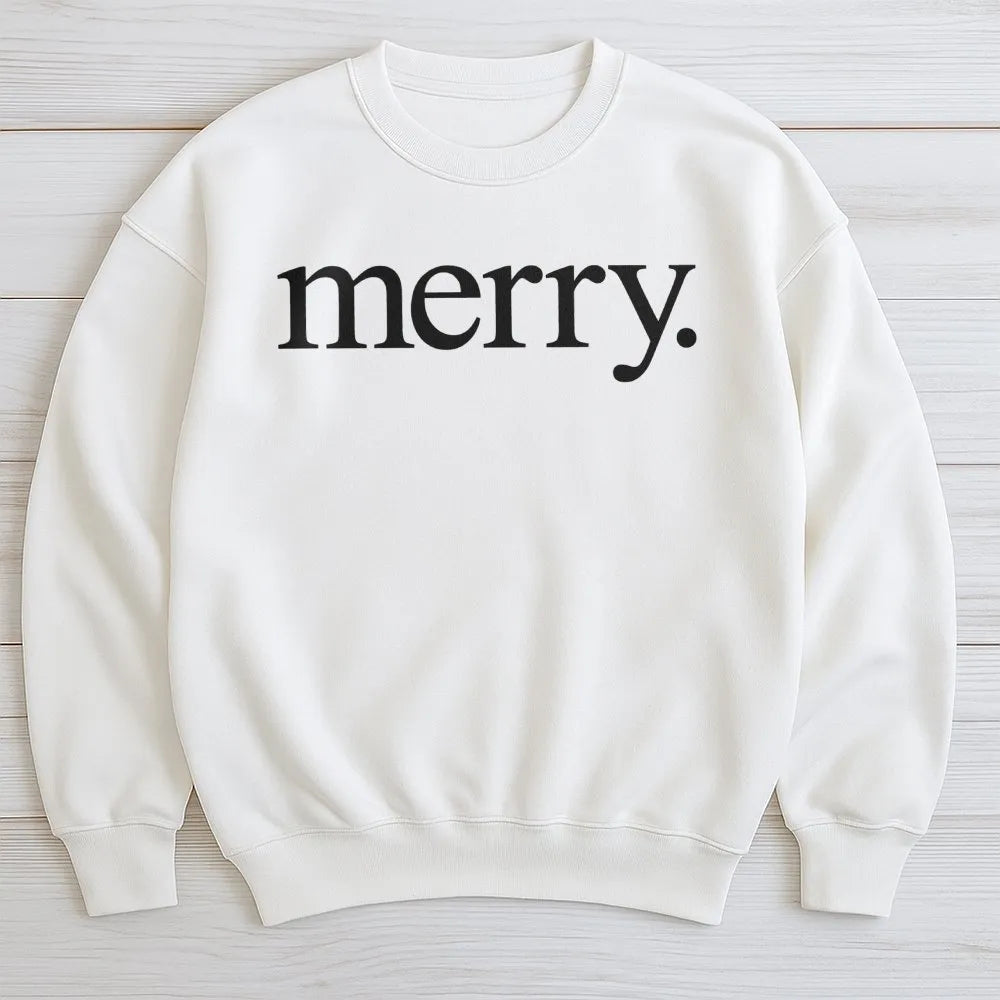 Minimalist Holiday Typography Crewneck, Merry Christmas Sweatshirt, Comfy Festive Winter Pullover, Christmas Season Graphic S