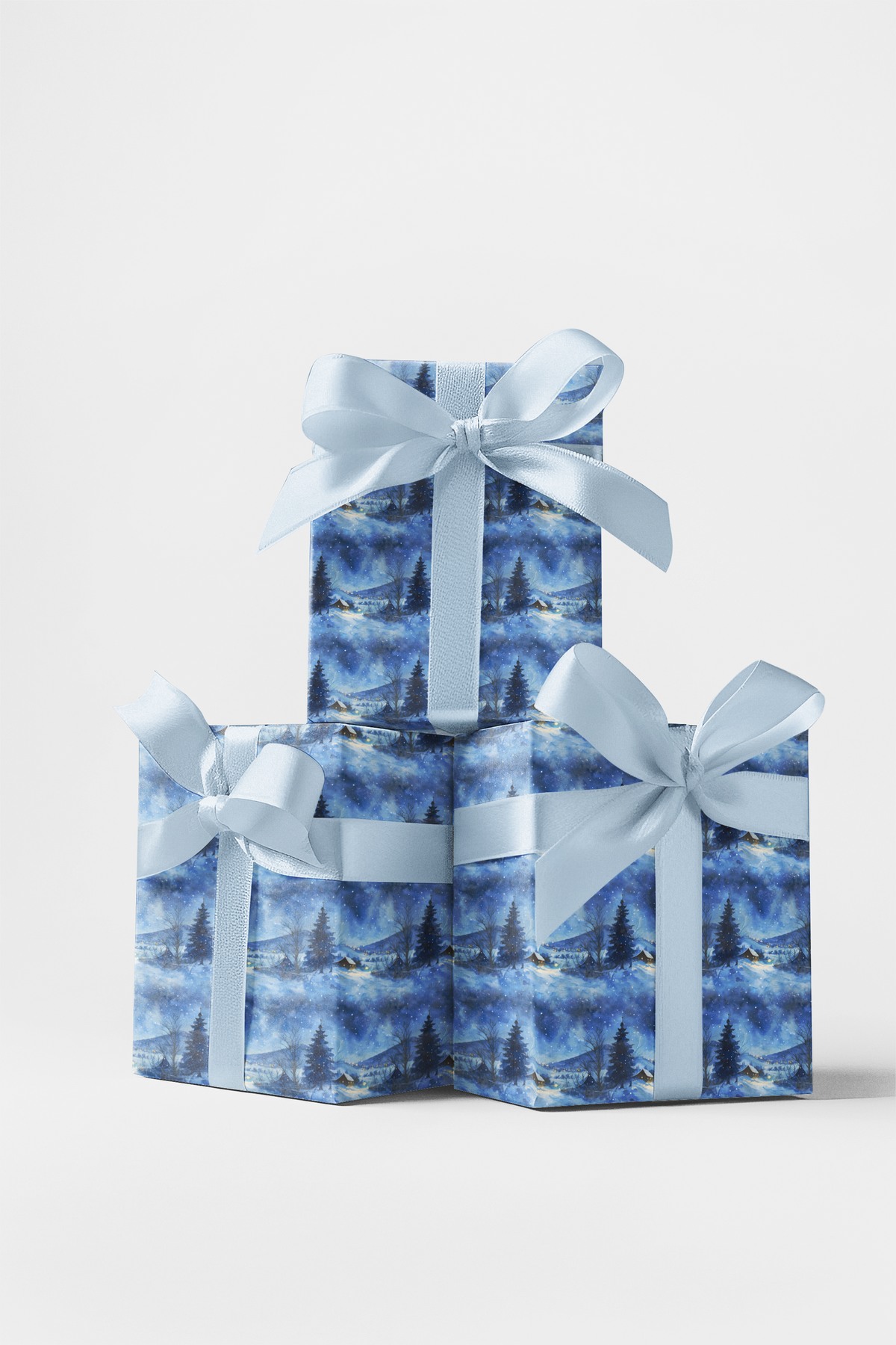 Snowy Cabin Winter Landscape Gift Wrap, Silent Snowfall Wrapping Paper, Pine Forest Christmas Wrapping Paper, Comfy Holiday G
