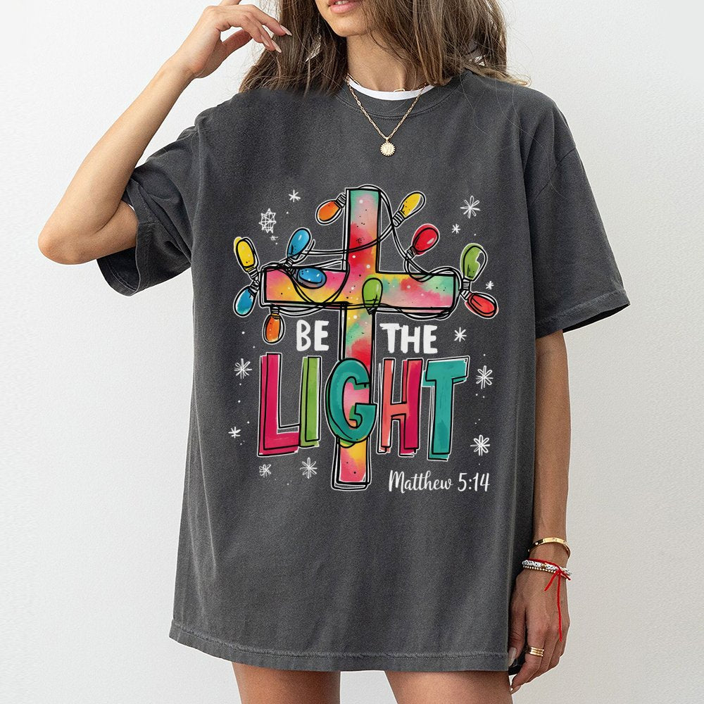 Matthew 5:14 Bible Verse Graphic Tee, Be the Light Christian T-Shirt, Faith Scripture Christmas Shirt, Religious Gospel Tee
