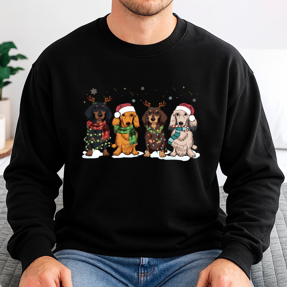 Adorable Festive Dog Holiday Sweater, Dachshund Christmas Sweatshirt, Wiener Dog Xmas Crewneck, Dachshund Lover Sweatshirt, D