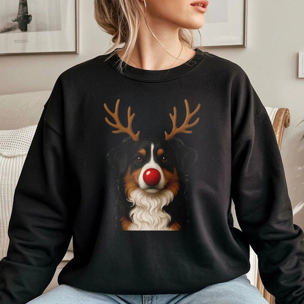 Adorable Reindeer Aussie Dog Crewneck, Australian Shepherd Christmas Sweatshirt, Holiday Dog Lover Pullover, Festive Puppy Sw