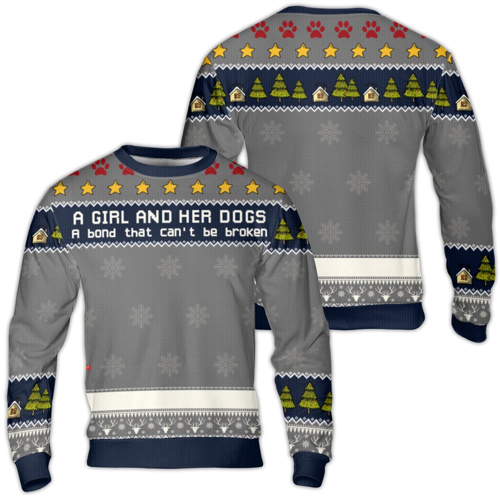 Adorable Dog Mom Holiday Sweater, A Girl and Her Dogs Ugly Christmas Sweater, Winter Pet Lover Crewneck, Comfy Festive Dog Gr